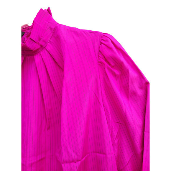 Vintage 70s Ronnie of California Pink Stripe Ruffle Puffy‎ Secretary Blouse - Picture 6 of 11
